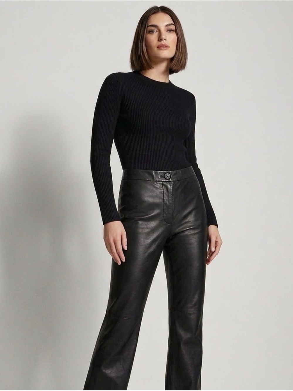BCBGMAXAZRIA Black 100% Leather Flare Bootcut Pants Size 6